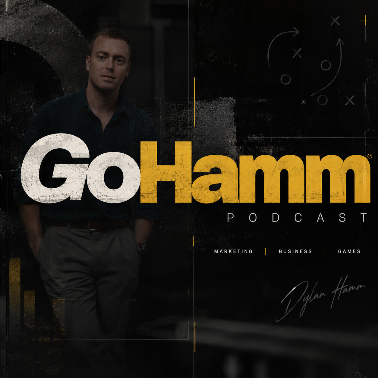 GoHamm Podcast cover art: host Dylan Hamm, with the tagline Marketing, Business, Games